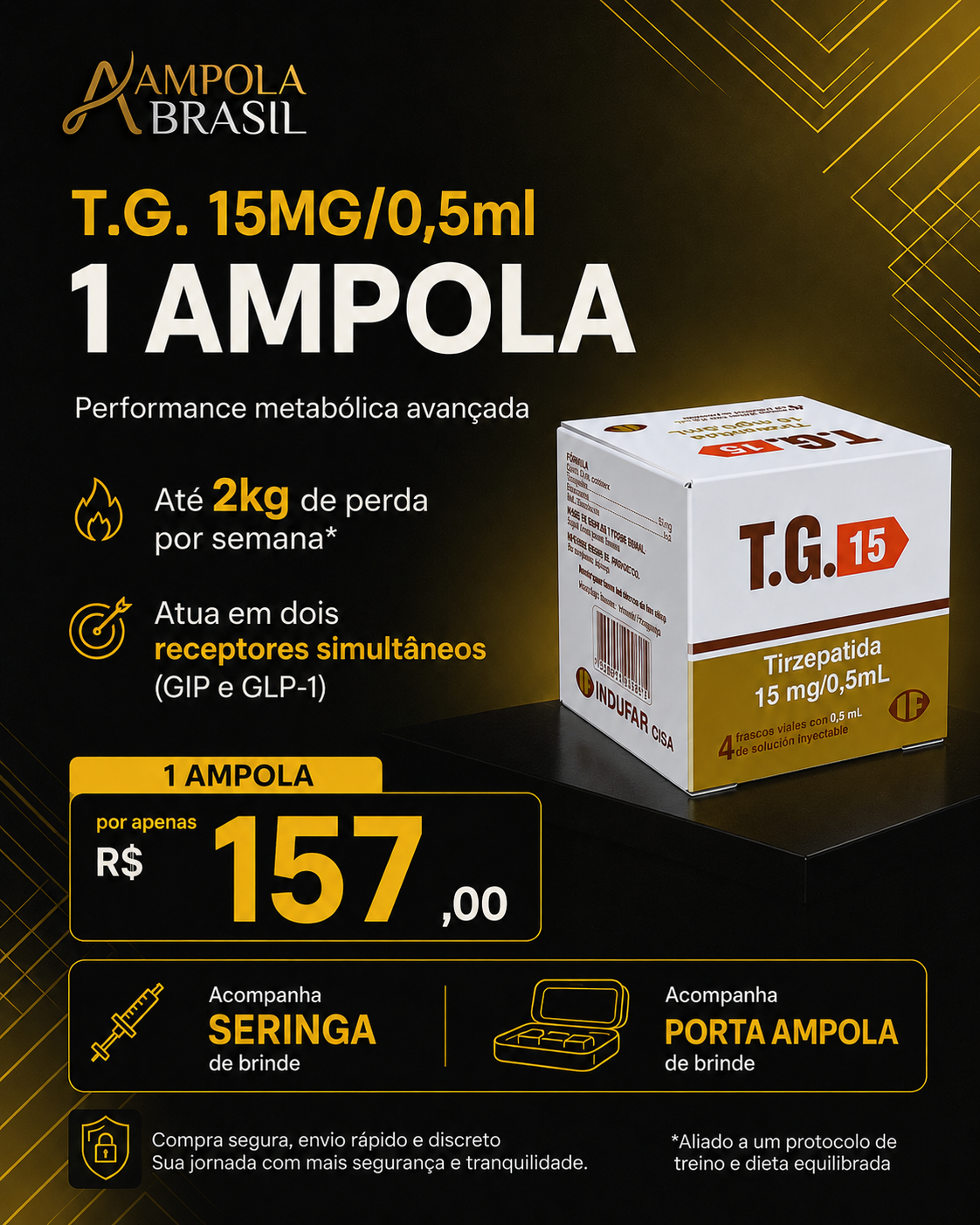  TG 15MG COMBO | 01 AMPOLAS & BRINDE