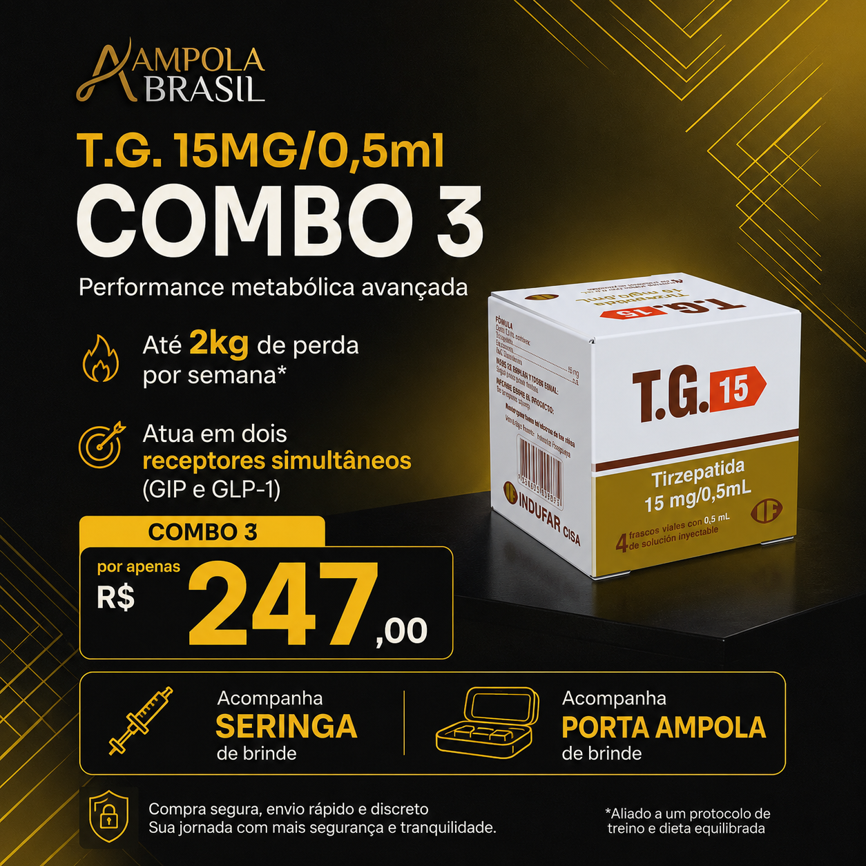  TG 15MG COMBO | 03 AMPOLAS & BRINDE foto 1